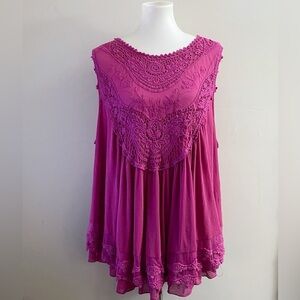 (sold) Cato lace crochet trim flowy pink tunic blouse boho chic summer  casual